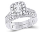 1.60 Carat (ctw G-H, I1-I2) Princess Cut Diamond Engagement Ring and Wedding Band in 14K White Gold